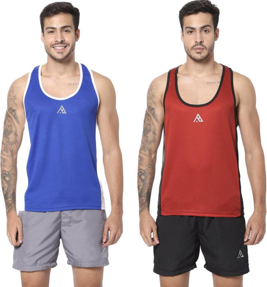 Mens Workout Gym Vest Combo Pack of 2 (Royal blue & Red)