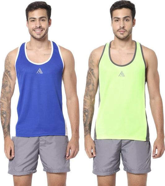 Mens Workout Gym Vest Combo Pack of 2 (Royal blue & Fluorescent)